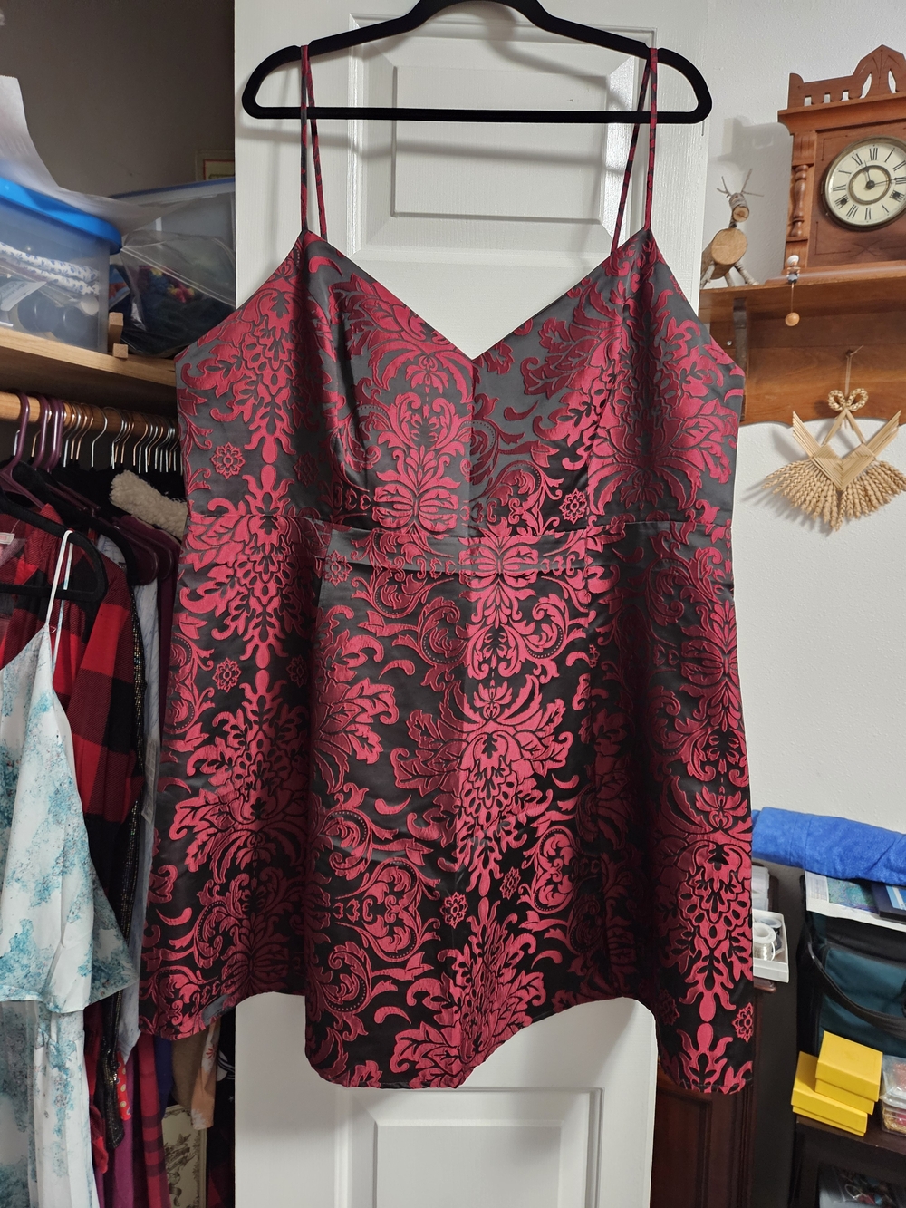 Forever 21 Red and Black Damask Satin Dress